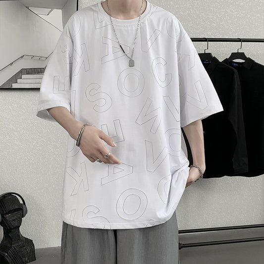 Summer Hong Kong Style Ins Full Screen Letter Short-sleeved T-shirt Men's High Street