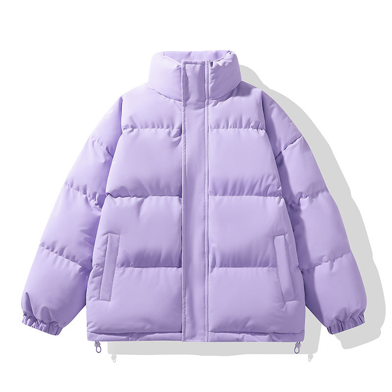 Solid Color Down Coat Couple Stand-up Collar Cotton-padded Coat