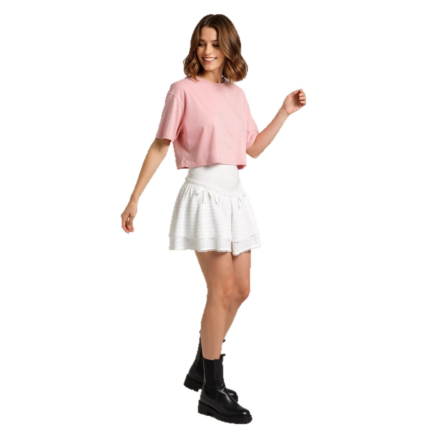 Fashionable Minimalist Design Lace Trimmed Womens Skirt