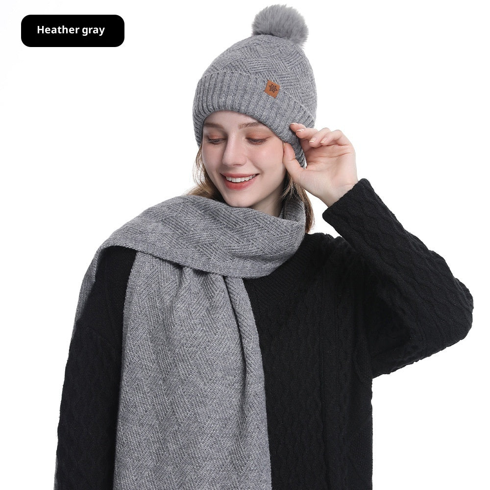 Velvet Cold Protection Wool Keep Warm Sleeve Cap Scarf Gloves Set