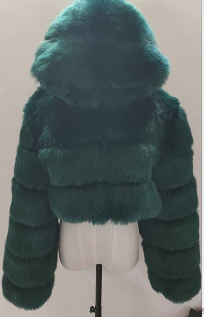 Short Hood Fox Fur Women's Long Sleeve Stitching Coat