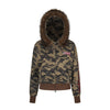 American Retro Camouflage Reversible Detachable Hooded Fur Jacket