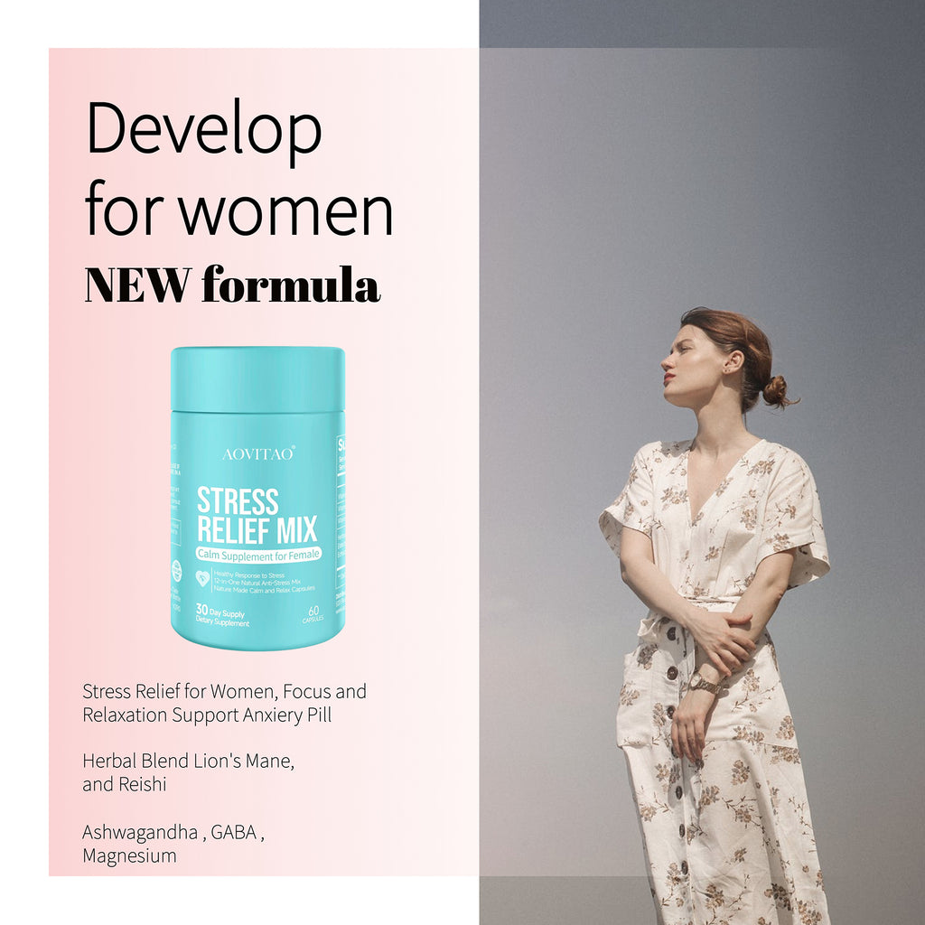 مكمل غذائي من الأشواغاندا للنساء مع إل-ثيانين والمغنيسيوم، لتخفيف التوتر، وتحسين التركيز والاسترخاء، وحبوب مضادة للقلق