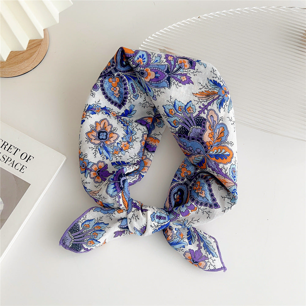 Women's Cotton And Linen Small Square Towel Silk Scarf Artistic All-match Fashion