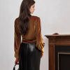 Polyester Women's Velvet French Waist Twist Design Long Sleeve Top