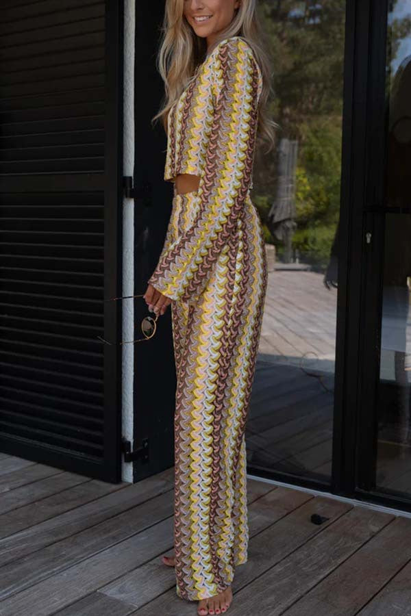 Women's Long-sleeved Trousers Round Neck Crocheted Knitted