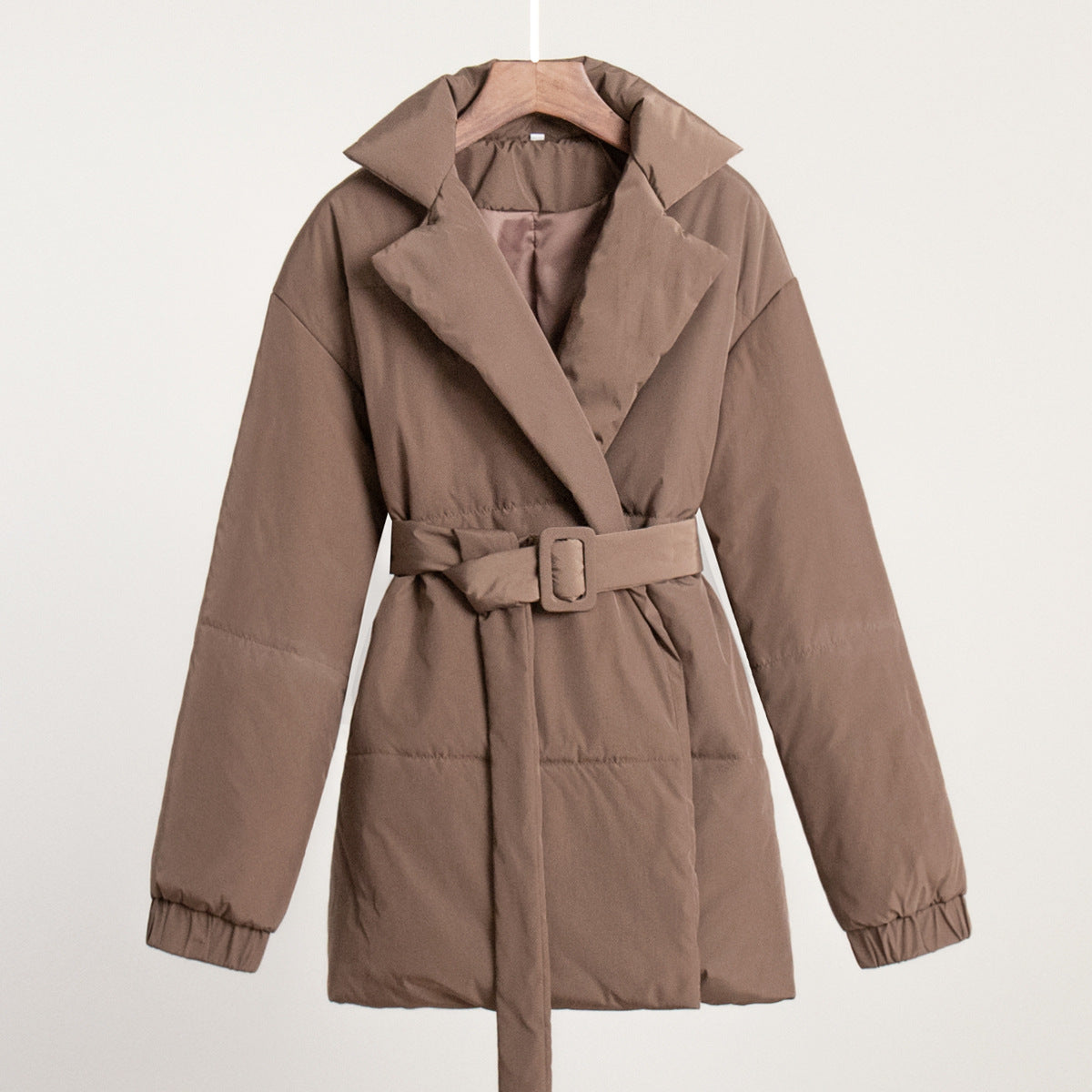 New Thickened Slimming Cinched Cotton-padded Coat Solid Color Belt Cotton Coat Jacket