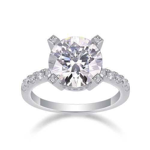 Radiant - Set With 5-carat Top-quality Moissan S925 Silver And Gold-plated Diamond Wedding Ring. The Ring Can Be Inspected With A Diamond Pen