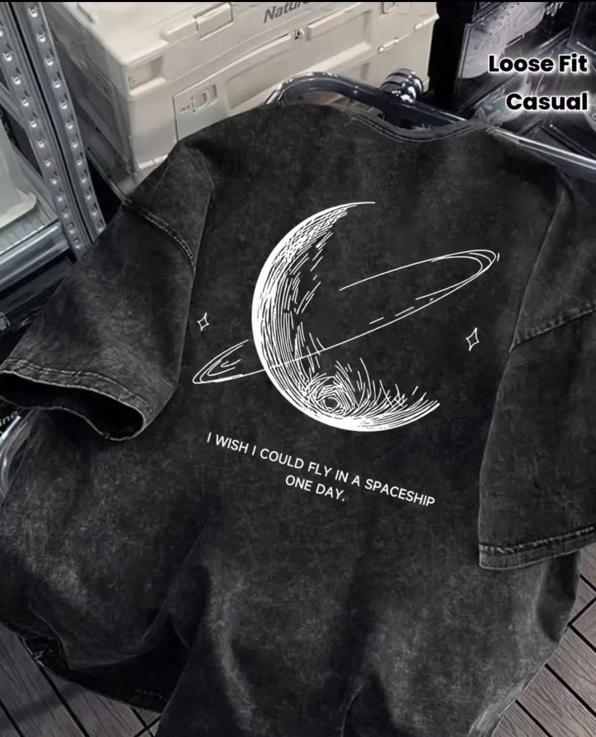 Loose-fit American-style Printed Washed-and-distressed Pure Cotton Short-sleeve Mens Shirt