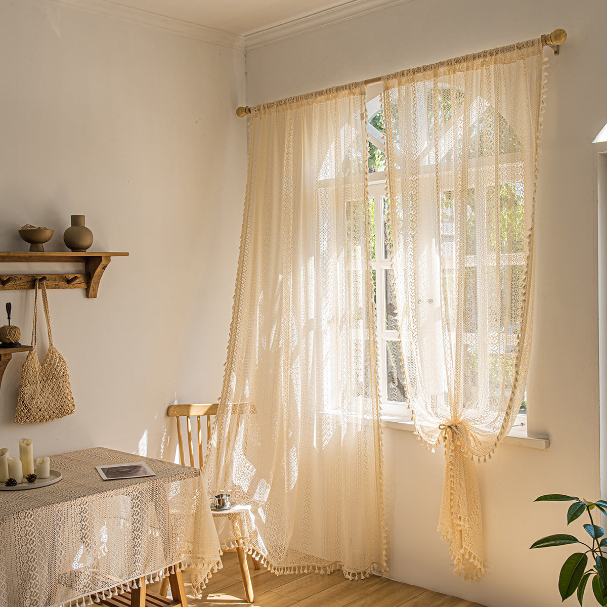 Wood Color Lace Living Room Bedroom Window Screen