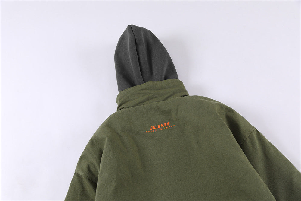 Color Contrast Patchwork Hooded Jacket For Men