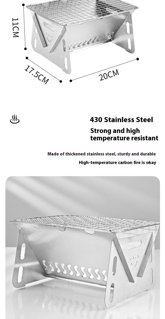 شواية شواء قابلة للطي خارجية من الفولاذ المقاوم للصدأ، سهلة الاستخدام، تعمل بالحطب، شواية صغيرة منزلية