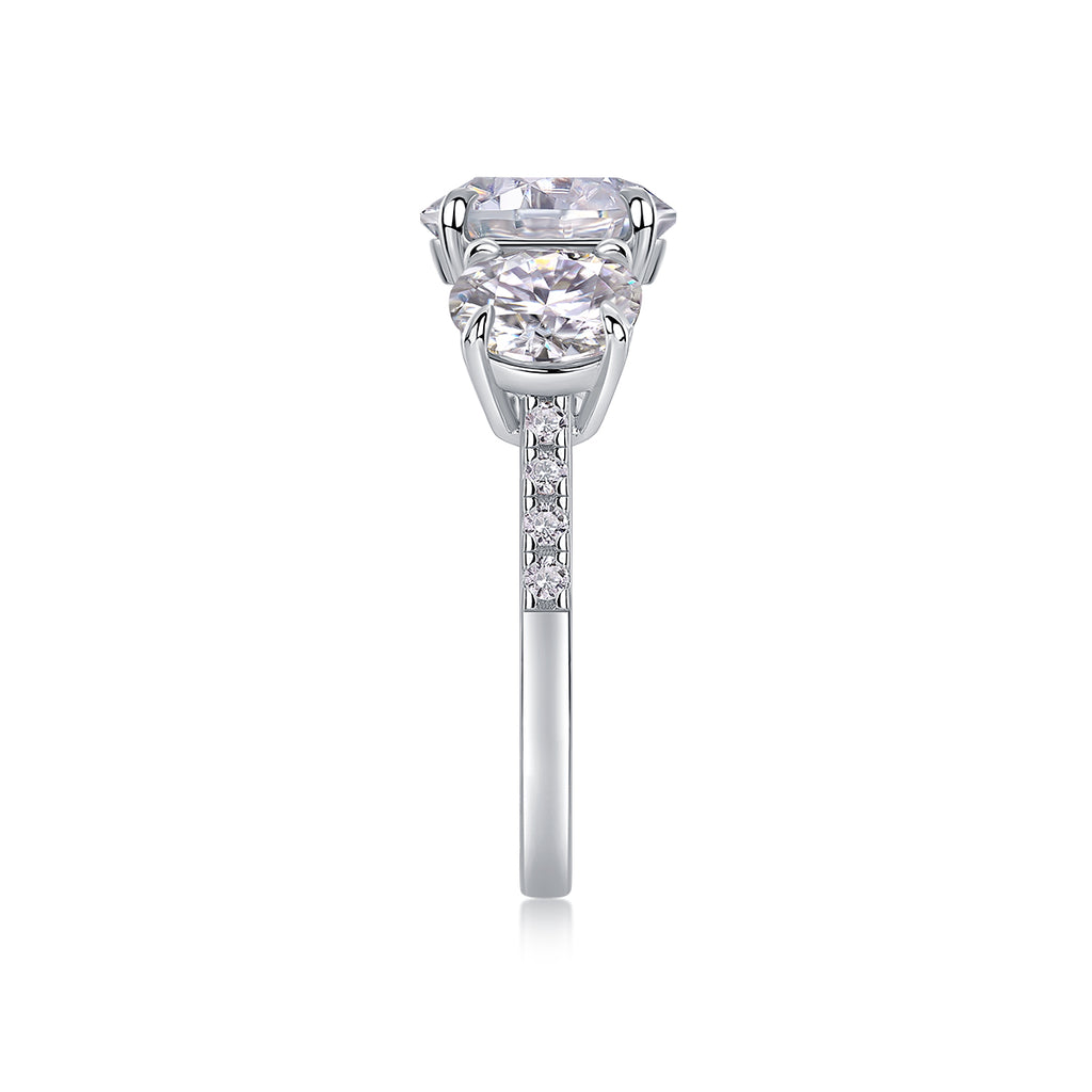 Three Shining Stars - A Wedding Ring Set With 3-carat Top-quality Moissanite S925 Silver And Gold-plated Diamond. The Ring Can Be Inspected With A Diamond Pen