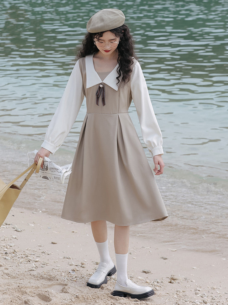 French College Girls' Puff Sleeve Dress