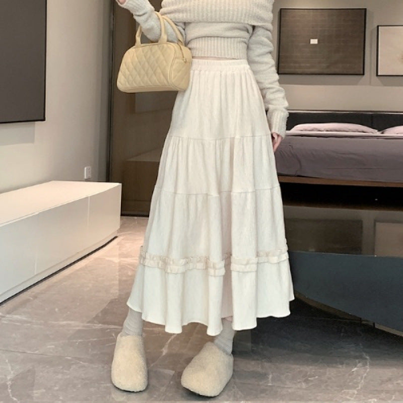 Slimming Midi A- Line Skirt Korean Style Elastic Waistband All-matching