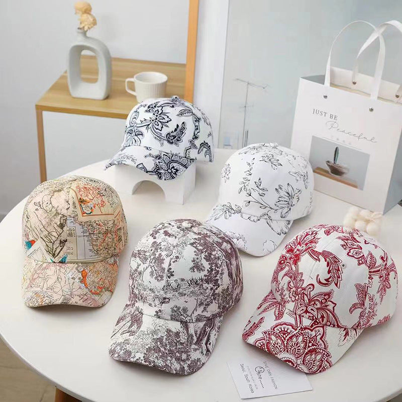 Printed Face Cover Sun-proof Peaked Cap