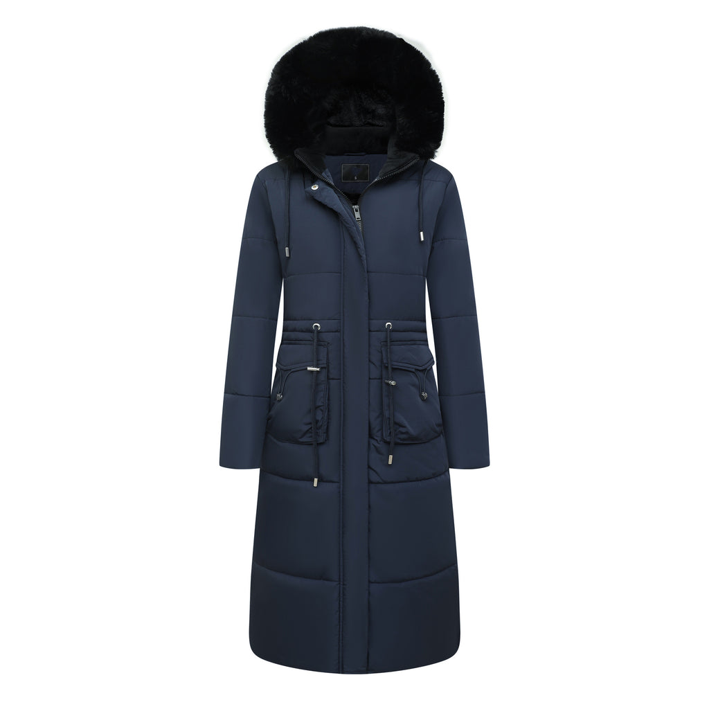 Women's Cotton Jacket Drawstring Cinched Hoodie Fleece-lined Warm