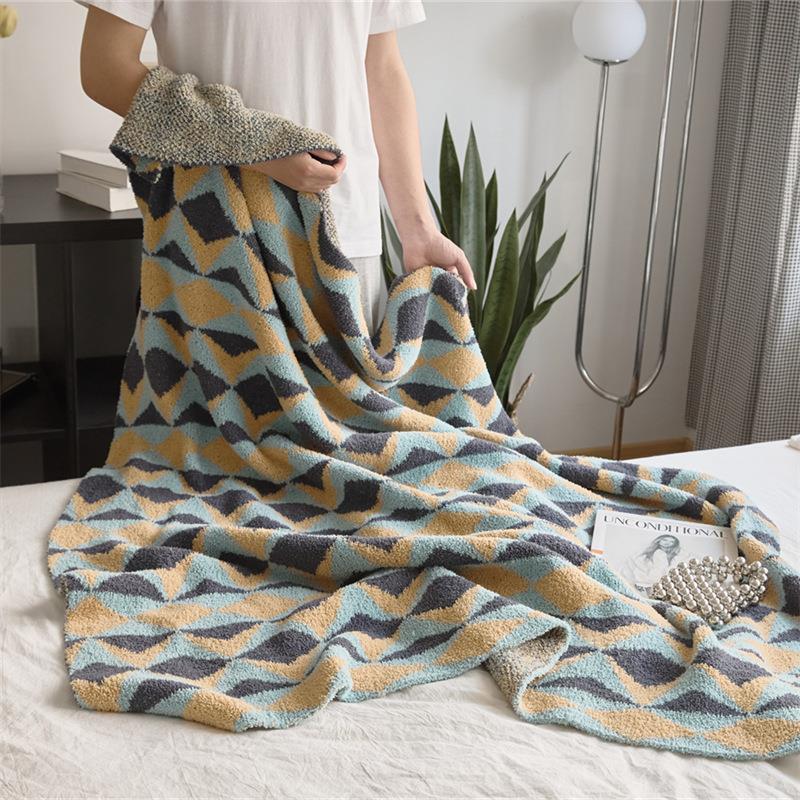 Half Velvet Bedroom Knitted Geometric Pattern Blanket Sofa Blanket