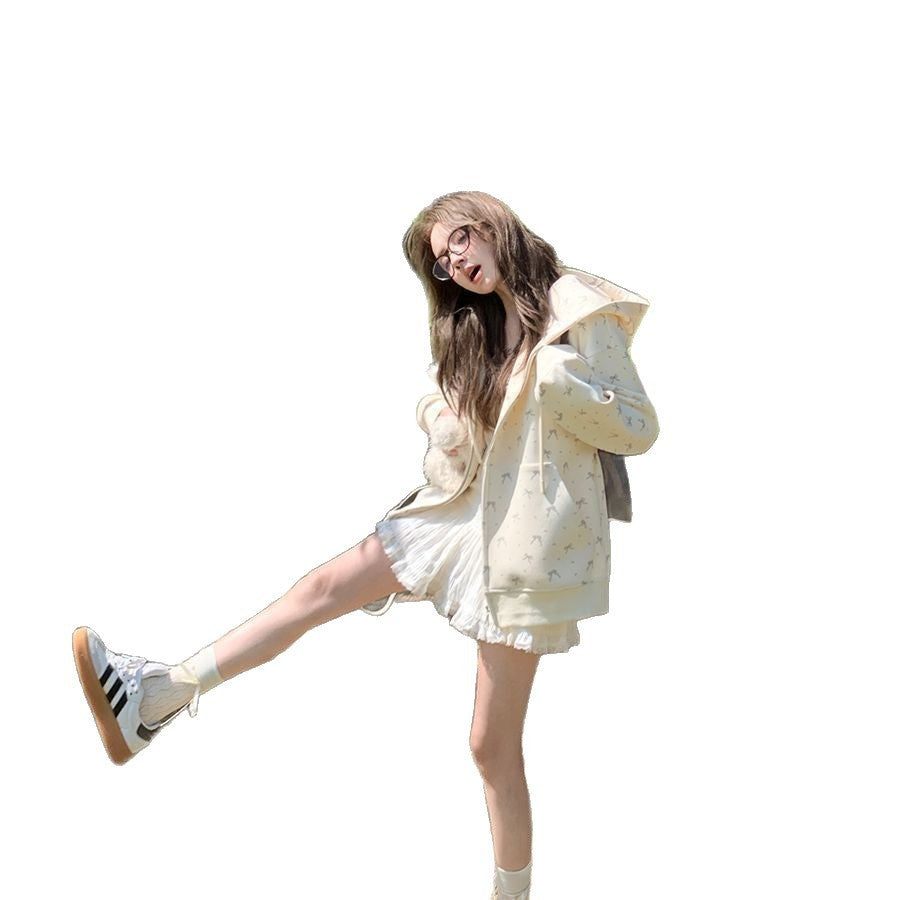 Floral Hooded Cardigan Fleece Padded Coat Women