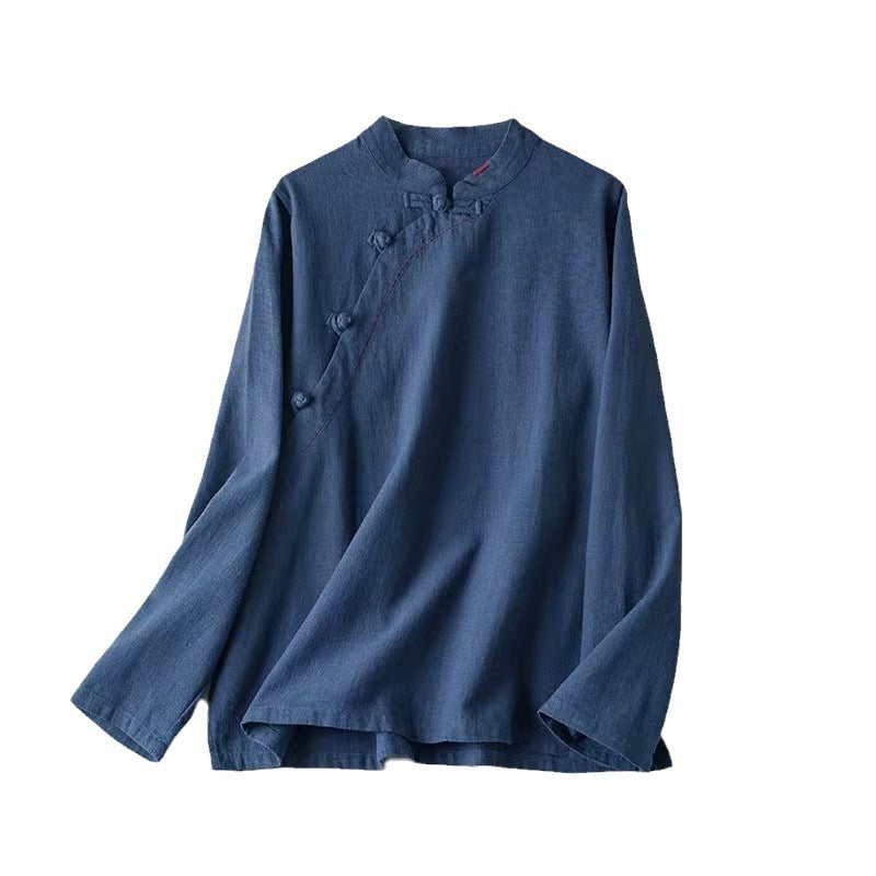 Stand-up Collar Slanting Jin Chinese Knot Button Shirt