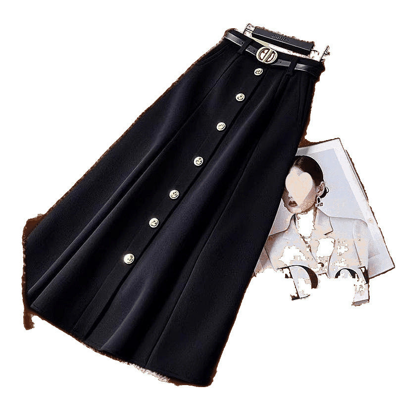 Women's Fashion Temperament High Waist Black Skirt