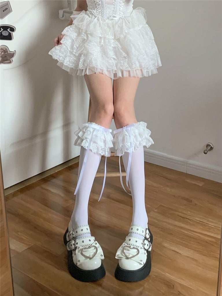 Multi-layer Lace White Knee Socks Bow Stockings