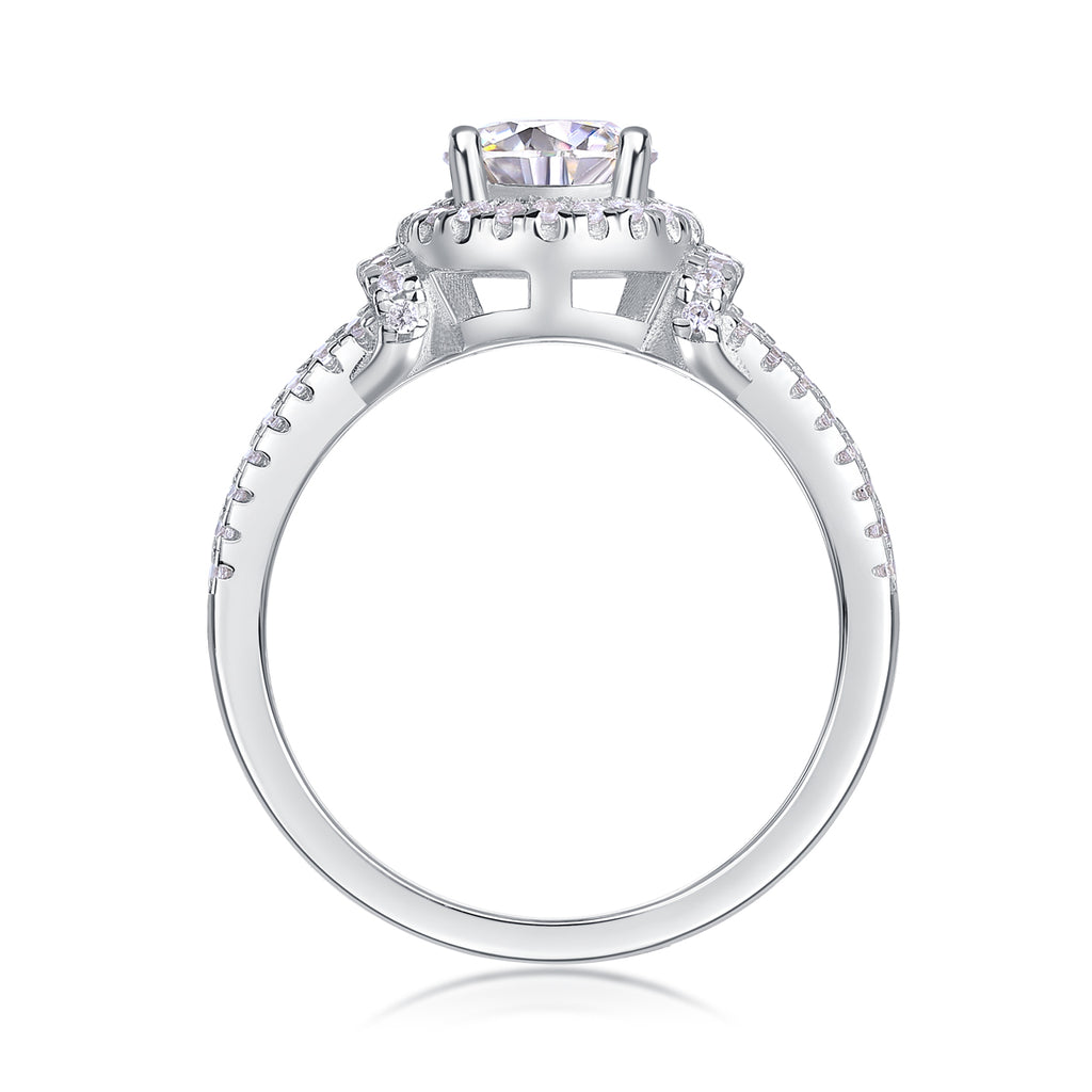 Dynamic - Set With 1-carat Top-quality Moissanite S925 Silver And Platinum-plated Diamond Wedding Ring, The Ring Can Be Inspected With A Diamond Pen