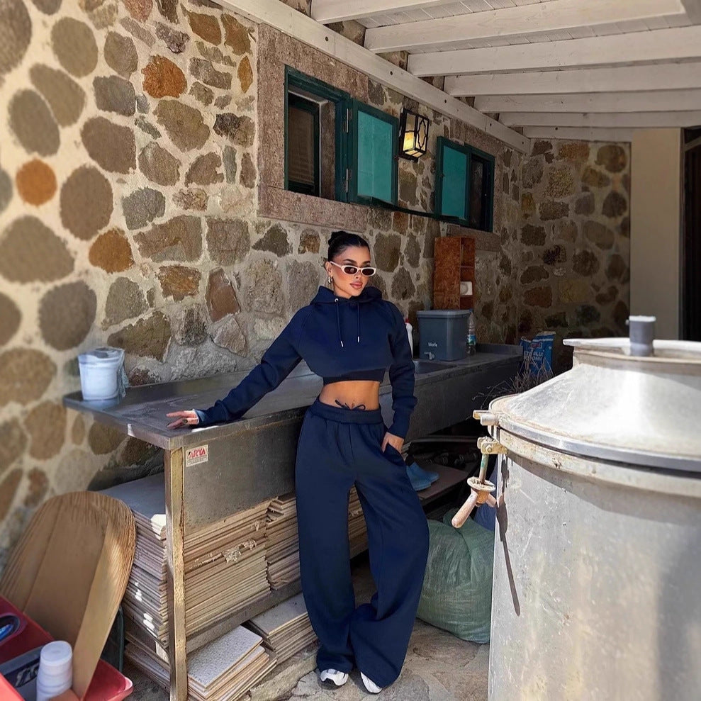 Round Neck Long-sleeve Suit Women's Pocket Pants