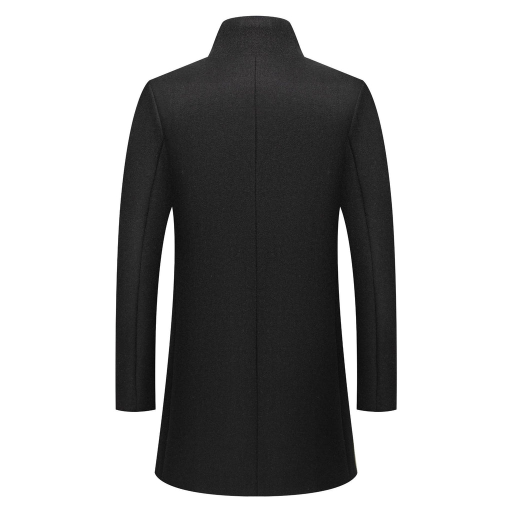 Men's Stand-collar Mid-length Solid-color Wool Coat