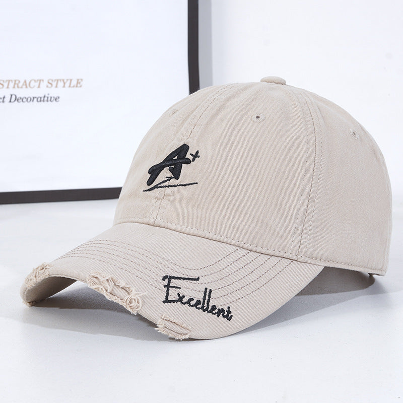 Fashionable All-match Soft Top Baseball Cap Ripped Sun-proof Peaked Cap