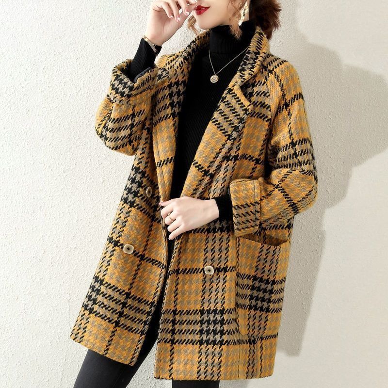 Buckle Lapel Long Sleeve Fashion Hepburn Style Woolen Coat