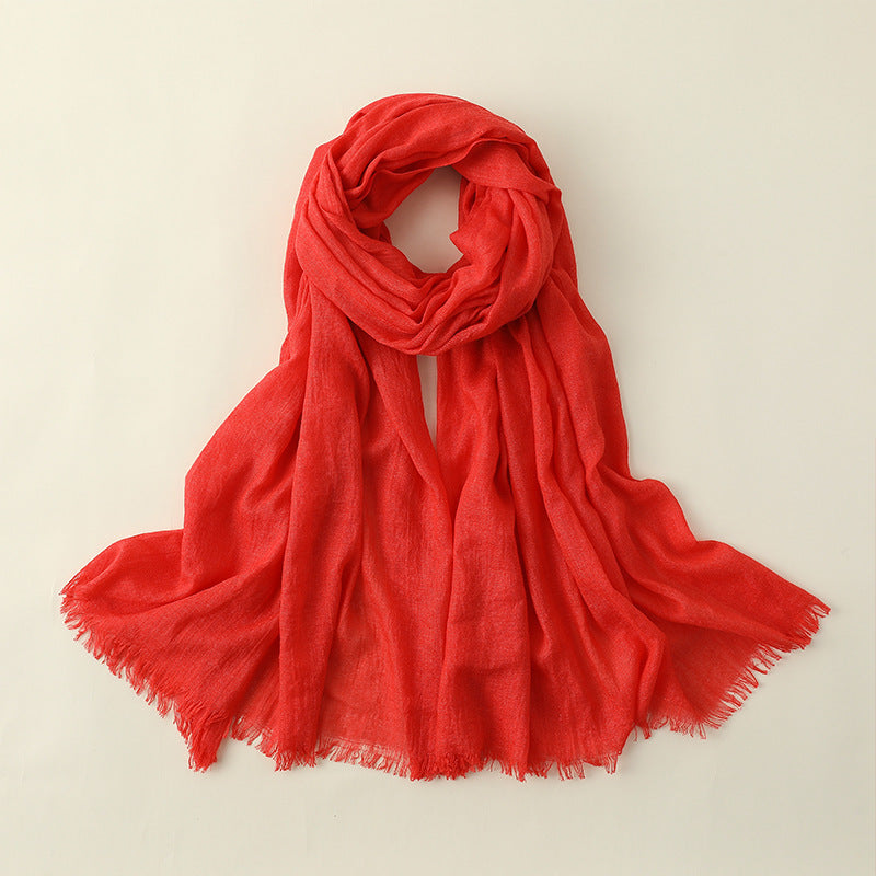 Artistic Sunscreen Solid Color Cotton And Linen Scarf