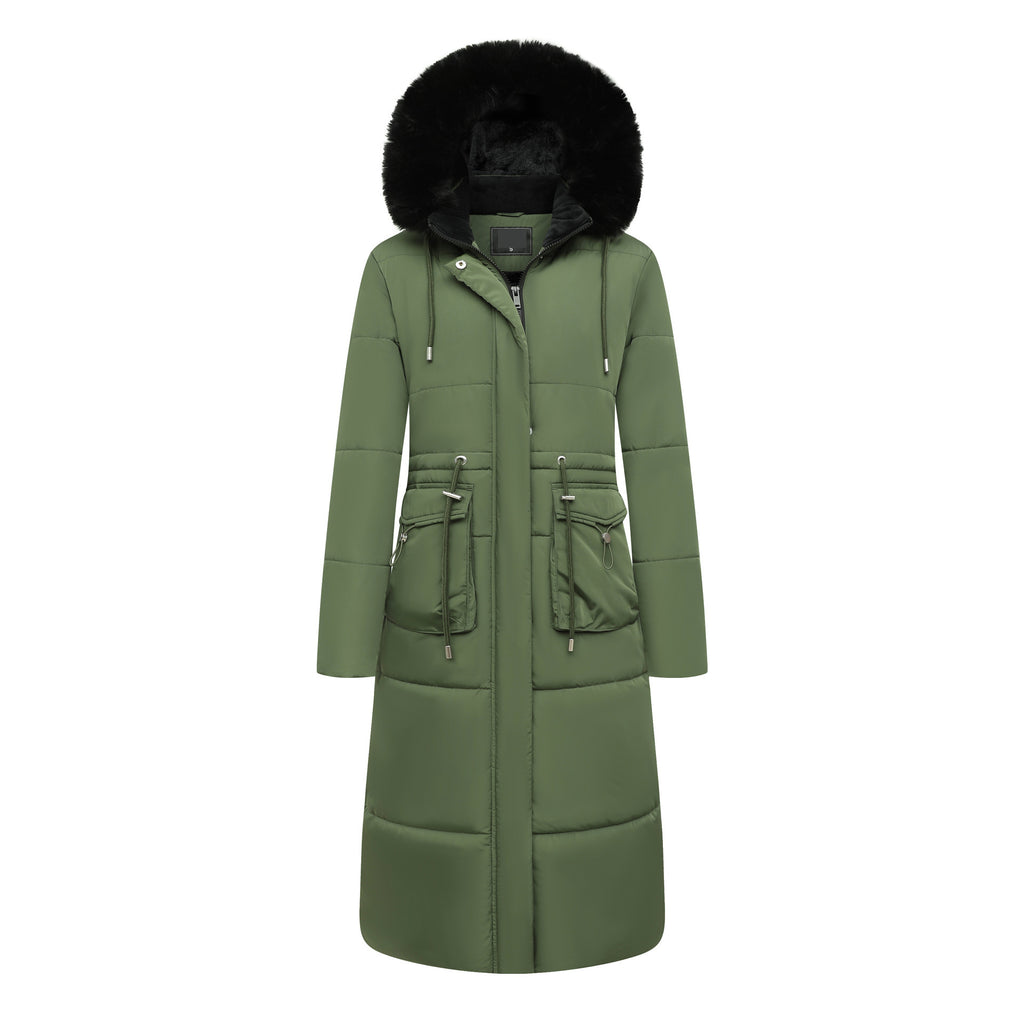 Women's Cotton Jacket Drawstring Cinched Hoodie Fleece-lined Warm