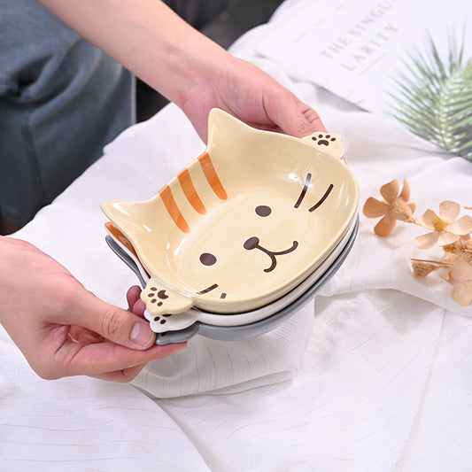 Japanese-style Three-dimensional Ceramic Cat's Claw Double-ear Deep Plate