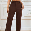 Spring And Autumn Solid Color Pocket Elastic Waist Pleated Casual Straight Pants