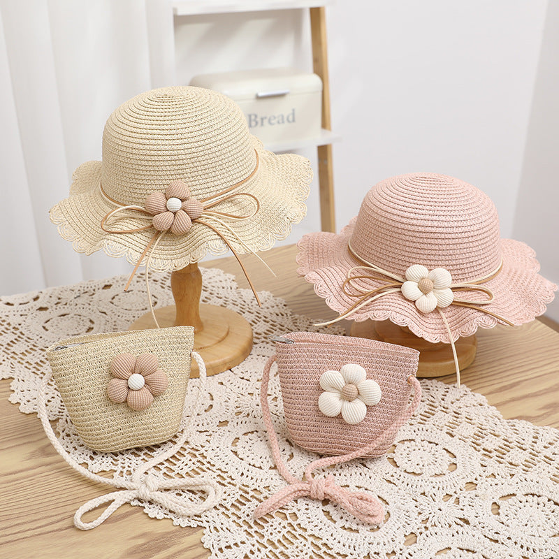 Women's Cute Flowers Sun-proof Sun Hat Straw Hat Bag
