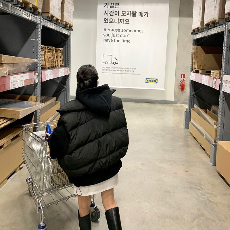 Women's Solid Color Korean Style Short Stand-up Collar Cotton-padded Coat Vest