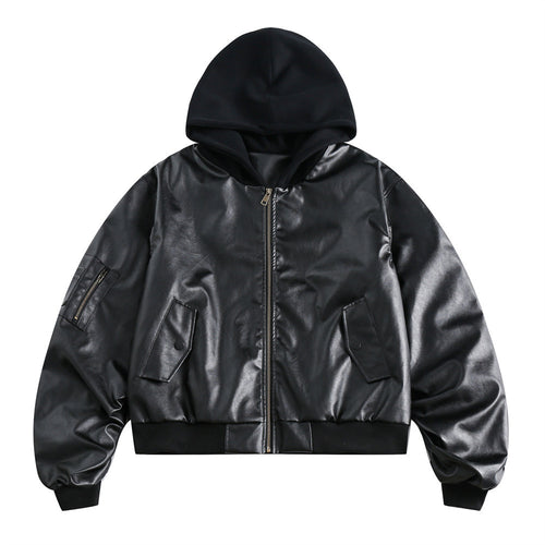 Hooded PU Leather Workwear Jacket For Men