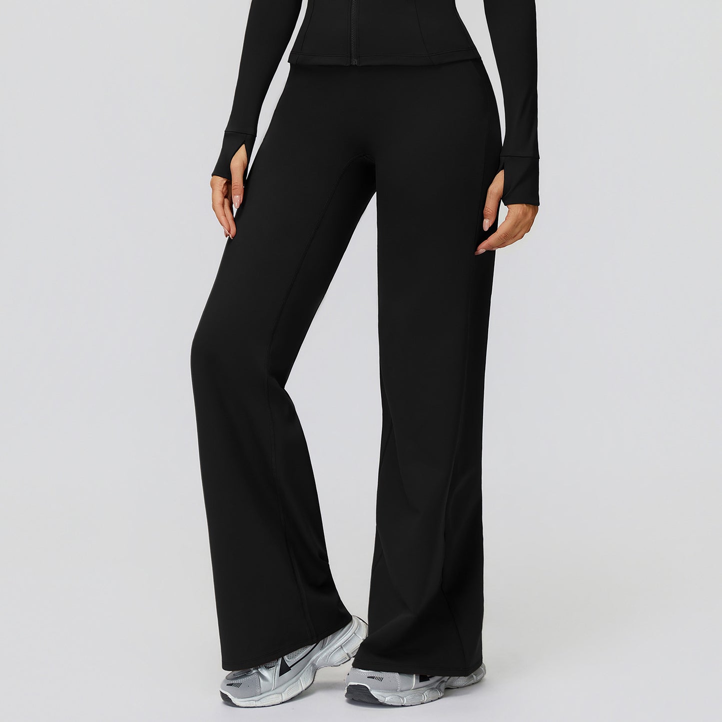 Casual Versatile Trousers Fleece-lined Keep Warm High Waist Wide-leg Trousers
