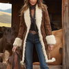 Vintage Women's Long Plush Coat With Fur Collar, Winter Warm Thick Trench Jacket For Formal & Casual