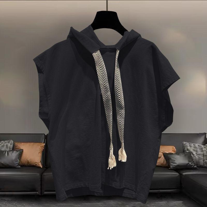 Mens Plus-Size Loose Sleeveless Hooded Vest T-Shirt