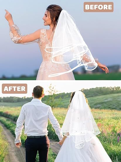 Bridal Veil Wedding Veil Weights Short 2 Tier Veil And 12 Pairs Veil Weights Magnetic Double Sided Artificial Pearls Silver Button For Bachelorette Party Bridal Shower Veil First Communion Clearance