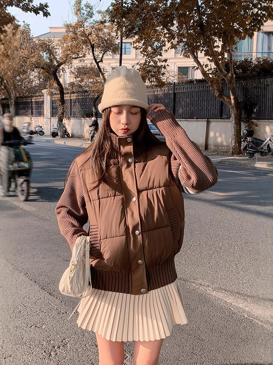 Knitted Stitching Color Contrast Casual Cotton-padded Jacket