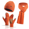 Winter Women's Wool Hat Scarf Gloves Plus Leather Non-slip Three-piece Set