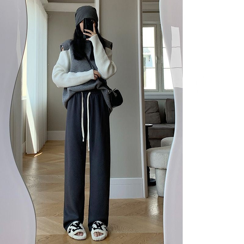 New Corduroy Pants Wide-leg Winter Slim Fit Women's Fleece-lined Thickened Casual Pants