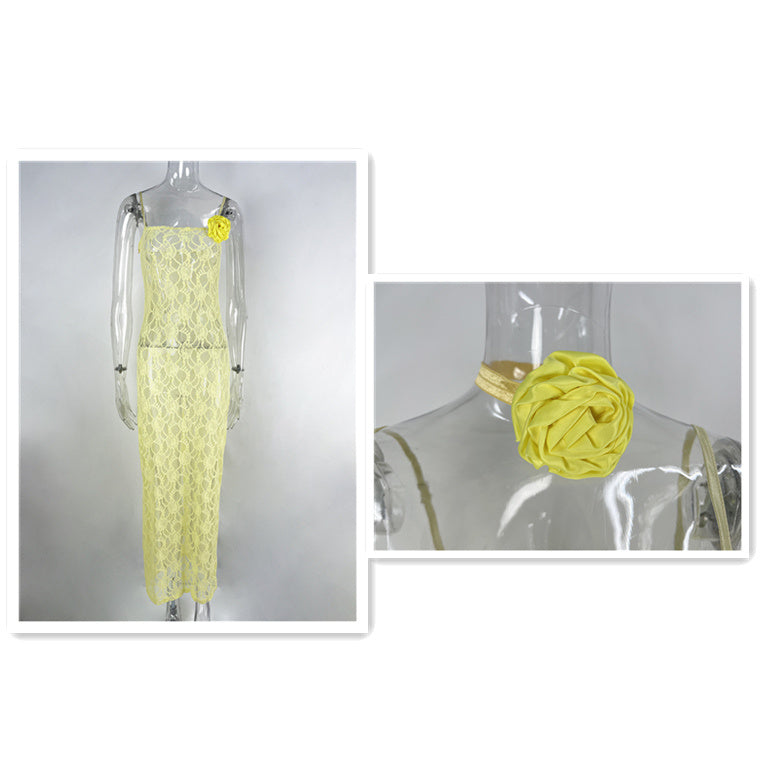 Sling Lace See-through Slim-fit Sheath Dress