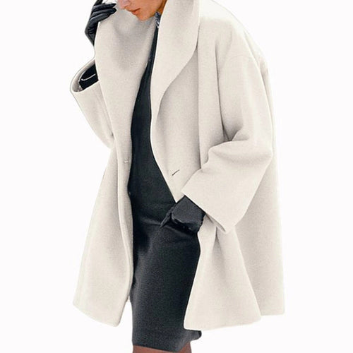 Plus Size Women's Solid Color Round Neck Button Coat - Oversized Hooded Wool-Like Long Coat For Fall&Winter