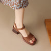 Real Soft Leather French Sandals Female Square Toe