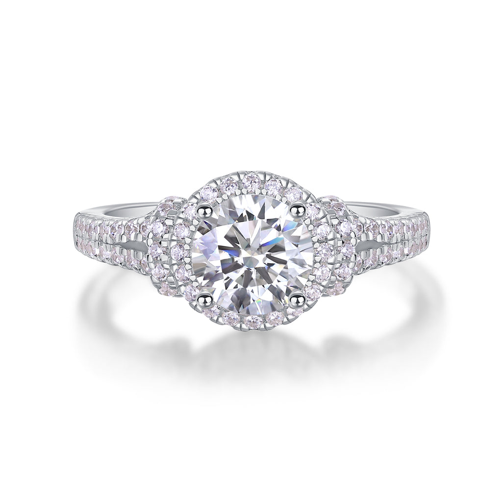 Dynamic - Set With 1-carat Top-quality Moissanite S925 Silver And Platinum-plated Diamond Wedding Ring, The Ring Can Be Inspected With A Diamond Pen
