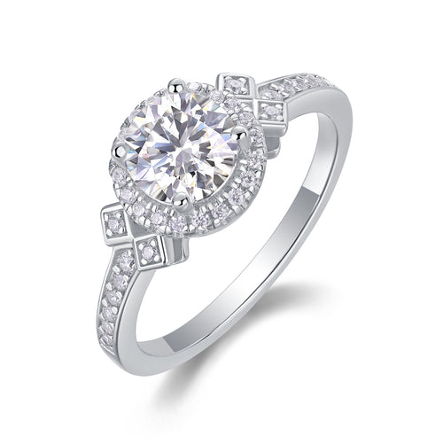 Lighthouse - A Wedding Ring Set With 1-carat Top-quality Moissanite S925 Silver And Platinum-plated Diamond. The Ring Can Be Inspected With A Diamond Pen